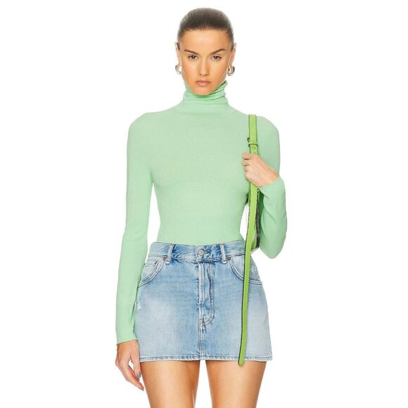 Acne Studios Turtleneck Knit Top in Light Green Long Sleeve
